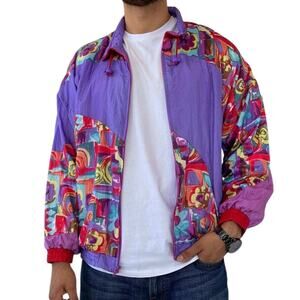 Vintge 80s Profile Windbreaker Track Jacket Size M Dopamine Floral Unisex 80's